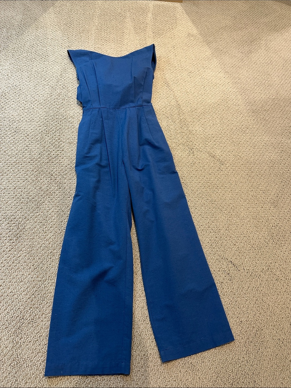 Sea Structured Square-Neck Wide-Leg Jumpsuit in Royal Blue